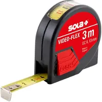Sola VIDEO-FLEX - Bandmaß 3m / 13mm - Taschenbandmaß für Innenmessungen - Stahlband, gelb lackiert mit mm Skala - Genauigkeitsklasse II - Rollmeter mit beweglichem Endhaken - Länge 3m/13mm