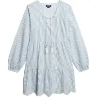 Superdry für Damen. W8011914A Gestuftes Minikleid mit blauer Stickerei (S), Lässig, Baumwolle, Langarm