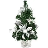 DOMMIO Eleganter 35 cm Weihnachtsbaum Silber, dekoriert mit Weihnachtsstern, Kugeln & Schleifen