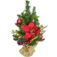 DOMMIO Baum mit Ponsettien mit roten und goldenen Kugeln 10×LED, 40 cm