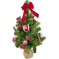 DOMMIO Weihnachtsbaum mit roter Schleife und Bonbon-Dekorationen, 15×LED, 50 cm