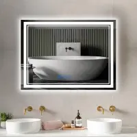 JDONG Badspiegel-mit-Beleuchtung 100x60cm - Badezimmerspiegel LED Badezimmer Spiegel mit Beleuchtung, Touch-Schalter, Dimmbar, 3 Lichtfarben, Wandspiegel
