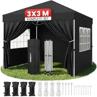 ONBEST Pavillon Partyzelt 3x3 m Patentierter Quick-Up Aufbau in 1min | Wasserdicht | faltbar | mit Sandsäcke | Trolley UV50+