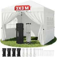 ONBEST Pavillon Partyzelt 3x3 m Patentierter Quick-Up Aufbau in 1min | Wasserdicht | faltbar | mit Sandsäcke | Trolley UV50+