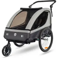 Tiggo VS 2 in 1 Kinderanhänger Jogger mit FederungFahrradanhänger Buggy für 1-2 Kinder 360° Drehbar (Grau)
