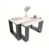 Per la vita Couchtisch mit Westa, Beistelltisch Holztisch für Wohnzimmer, Sofatisch klein Holz, Wohnzimmertisch, Weiß- Schwarz zwei Tiscch