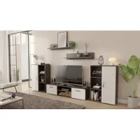 Per la vita Wohnwand Herkules Wenge - Weiß, Modern Schrankwand, Wohnzimmerschrank mit Hängeschrank, Sideboard und Wandregal, Wohnzimmer