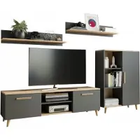 Per la vita Wohnwand Oslo Artisan-Antracyt, Modern Schrankwand, Wohnzimmerschrank mit Hängeschrank, Sideboard und Wandregal, Wohnzimmer