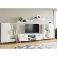 Per la vita Wohnwand Oslo 2 Weiß, Modern Schrankwand, Wohnzimmerschrank mit Hängeschrank, Sideboard und Wandregal, Wohnzimmer