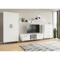 Per la vita Wohnwand Nord 2 , Schrankwand Wohnzimmer Modern, Wohnzimmerschrank mit Fernsehtisch, Sideboard und Wandregal, Kleiderschrank Weiß
