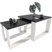 Per la vita Couchtisch mit Loft, Beistelltisch Holztisch für Wohnzimmer, Sofatisch klein Holz, Wohnzimmertisch, Schwarz - Weiß zwei Tiscch