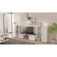 Per la vita Wohnwand Herkules Weiß, Modern Schrankwand, Wohnzimmerschrank mit Hängeschrank, , Sideboard und Wandregal,