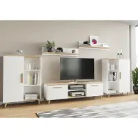 Per la vita Wohnwand Oslo 2 Artisan- Weiß, Modern Schrankwand, Wohnzimmerschrank mit Hängeschrank, Sideboard und Wandregal, Wohnzimmer