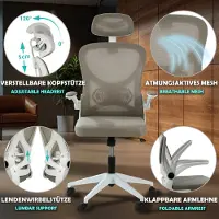 Sesto Senso Bürostuhl Ergonomisch mit Lendenwirbelstütze und klappbaren Armlehnen Chefsessel Verstellbarer Kopfstütze V-1 Light Grey