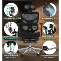 Sesto Senso Bürostuhl Ergonomisch Schreibtischstuhl mit Lendenwirbelstütze und klappbaren Armlehnen Chefsessel Verstellbarer Kopfstütze K-80 G Black