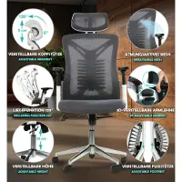 Sesto Senso Bürostuhl Ergonomisch Schreibtischstuhl mit Lendenwirbelstütze und klappbaren Armlehnen Chefsessel Verstellbarer Kopfstütze Y2-1 Grau