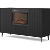 BIM Sp. z o.o. Kommode RAVENNA B 140 cm 2D1K mit elektrischem Kamin SCHWARZ MATT auf schwarzen Beinen