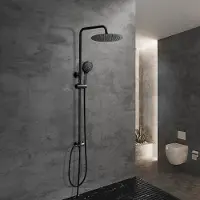 Dylin GmbH JOHO Edelstahl Duschsystem mit Regendusche ohne Armatur, Rund 20 cm Schwarz