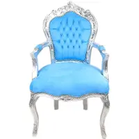 Nicht markengebunden Barockstuhl Barock Stuhl Armlehne Türkis Silber Blau Stoff Esszimmer Wohnzimmer Büro Flur Schminkstuhl Klassisch Premium Luxus Modern Antik