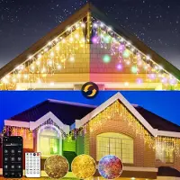 CIRCLIO Lichtervorhang Aussen Bunt 200LEDs Eisregen Lichterkette Intelligente Lichterketten für Weihnachten Halloween Party Garten,5m