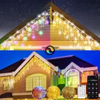 CIRCLIO 10m LED Lichtervorhang Lichterkette400LEDs Bunt Eisregen Lichtervorhang Außen Innen mit Fernbedienung und App17 Modi, 4 Helligkeiten für Weihnachten