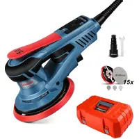 FANZTOOL Bürstenloser Exzenterschleifer, 5mm Hub, 150mm Klett-Schleifteller, 350W Bürstenloser EC-Motor, 15x Schleifpapier, Tragkoffer FANZWORK