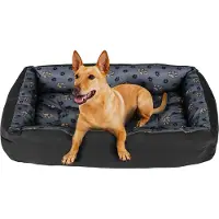 SuperKissen24. Hundebett Hundekorb Hundesofa Tierbett für Kleine, Mittlere und Grosse Hunde - Waschbar - Größe L - Schwarz und Grau - Pfoten