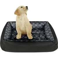 SuperKissen24. Hundebett Hundekorb Hundesofa Tierbett für Kleine, Mittlere und Grosse Hunde - Waschbar - Größe M - Schwarz und Grau - Pfoten aus flachs