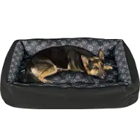 SuperKissen24. Hundebett Hundekorb Hundesofa Tierbett für Kleine, Mittlere und Grosse Hunde - Waschbar - Größe L - Schwarz und Grau - Pfoten aus flachs