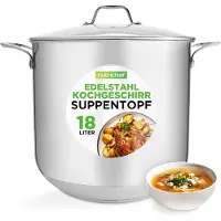 Nutrichef Kochtopf groß, 18L- Suppentopf, Kochtopf Induktion- mit Glasdeckel, 31cm, Edelstahl mattiert, XXL- Stainless Steel Pot, ideal für Suppen