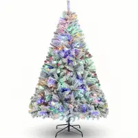 HOMDOX 183cm Premium Künstlicher Weihnachtsbaum mit LED-Beleuchtung - Schneespitzen Tannenbaum mit echten Tannenzapfen, Feuerfest für Weihnachts-Dekoration Z