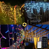 CIRCLIO 15m Weihnachtslichter für den Außenbereich, LED Lichtervorhang Aussen in Warmem und RGB Weiß, Eisregen Lichterkette Außen mit Fernbedienung und App, 17 Modi+4 Helligkeiten+Timer