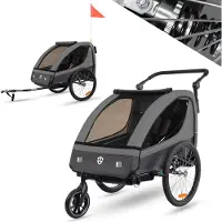 Tiggo VS Kinderanhänger 360° Drehbar mit Federung 2in1 Fahrradanhänger mit Buggy Set Jogger 5-Punkt Gurt Fahrrad Anhänger für 1 bis 2 Kinder max. 40k