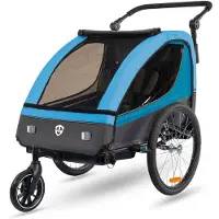 Tiggo VS 2 in 1 Kinderanhänger Jogger mit FederungFahrradanhänger Buggy für 1-2 Kinder 360° Drehbar (Blau)