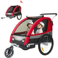 Tiggo 2in1 Fahrradanhänger 5-Punkt Sicherheitsgurt Jogger Kinderanhänger Joggerfunktion Kinderfahrradanhänger für 1 bis 2 Kinder 360° Drehbar 50402