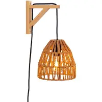 Alpinaluz Holzwandleuchte mit geflochtenem Seilschirm und E27-Stecker und Schalter „SEOUL“