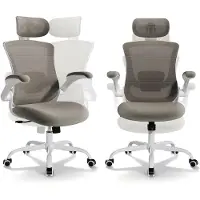 COLAMY Ergonomischer Bürostuhl, hohe Rückenlehne aus Mesh, verstellbare Lendenstütze und Kopfstütze - Braun