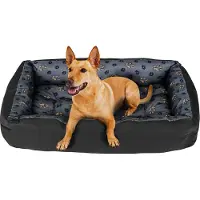SuperKissen24. Hundebett Hundekorb Hundesofa Tierbett für Kleine, Mittlere und Grosse Hunde - Waschbar - Größe M - Schwarz und Grau - Pfoten