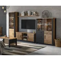 Hm Helvetia Wohnwand 304cm appenzeller fichte schwarz Modern Anbauwand Lowboard Vitrine