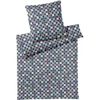 Elegante Mako Satin Bettwäsche Scrabble 135x200 cm + 80x80 cm nachtblau