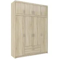 Beautysofa Drehtürenschrank ELENA 4D Eiche Sonoma mit mattsilber Griffe - Kleiderschrank 175 cm mit Erweiterung, 2 Schubladen und glatten 4 Türen
