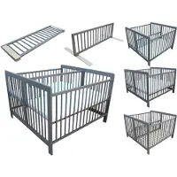 Micoland Zwillingsbett Kinderbett für Zwillinge 2in1 massiv grau mit 2 Matratzen 120x120 cm und Trenngitter