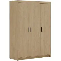Beautysofa Drehtürenschrank ELENA 3D Eiche geölt mit schwarze Griffe - Kleiderschrank 130 cm mit glatten 3 Türen