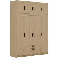 Beautysofa Drehtürenschrank ELENA 4D Eiche geölt mit schwarze Griffe - Kleiderschrank 175 cm mit Erweiterung, 2 Schubladen und glatten 4 Türen
