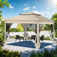 Aopunly Pavillon 3.3x3.3x2.7M, Faltpavillon,Festzelt Gartenzelt mit 4 Gaze Seitenteilen, UV-Schutz 50+, Doppeltes Dach Beige
