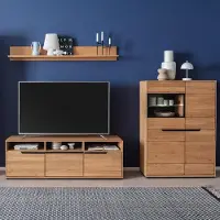 Lomadox Wohnwand in Eiche teilmassiv mit Highboard, Lowboard & LED-Beleuchtung, 3-teilig - AVESTA-06