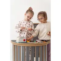 Grawersi.pl 3in1 KLEINE Montessori Wippe mit Handgriffen + Tischplatte + kleine WÖLKCHEN Rutsche - grau