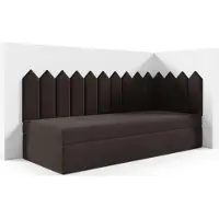 LIKMA Kinderbett 100x180 cm Braun Bett mit Bettkasten Jugendbett Polsterbett Kopfteil Velvet Stoff