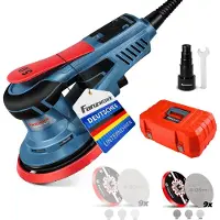 FANZTOOL Bürstenloser Exzenterschleifer, 5mm Hub, 125/150mm Teller, 350W bürstenlos, 7 Stufen, 18x Schleifgitter FANZWORK