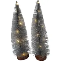Sesua Beleuchteter Deko Tannenbaum 2er Set Silber 30cm Weihnachtsbaum + 10 Micro- LEDs warmweiß
